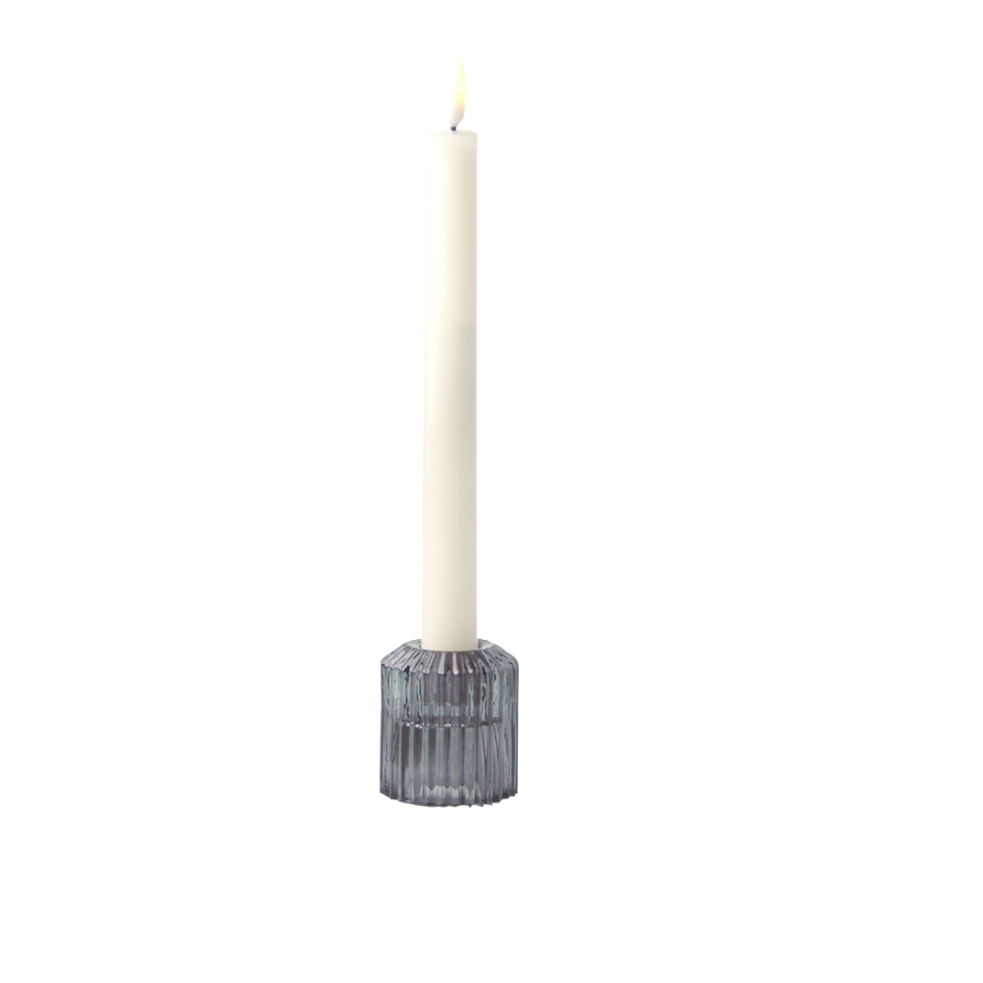Candle holder - Ribbed Glass - Tea Light or Taper